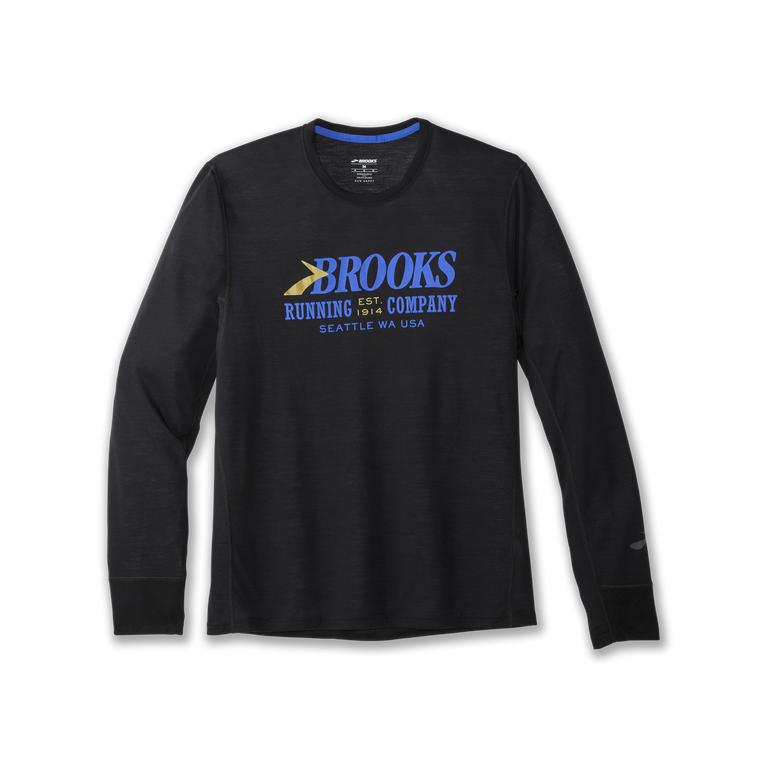 Brooks Distance Graphic Long Sleeve Running Shirt - Men's - Black/Blue/gold/Heritage (89426-FVSN)